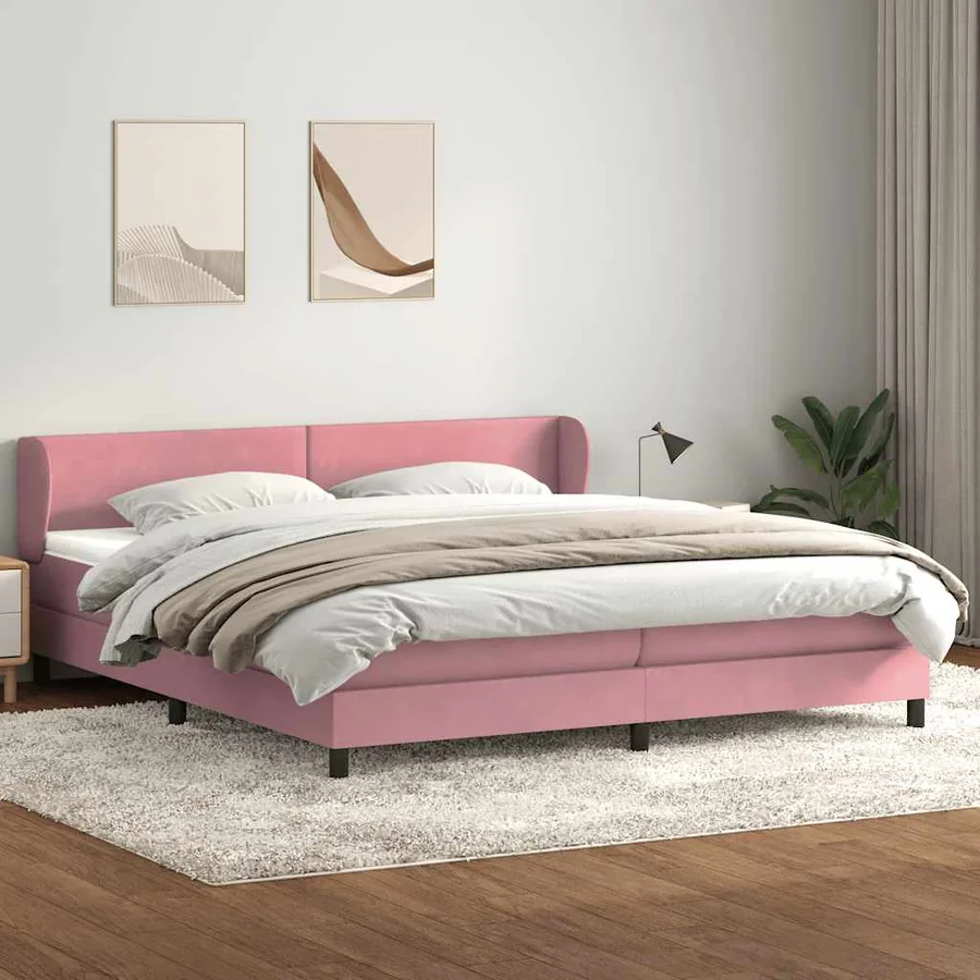 Sommier à lattes de lit avec matelas rose 200x220 cm velours - 3