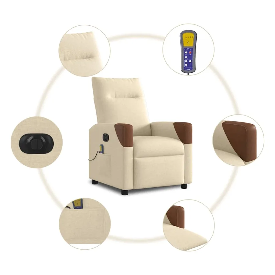 Fauteuil inclinable de massage électrique crème tissu - 10