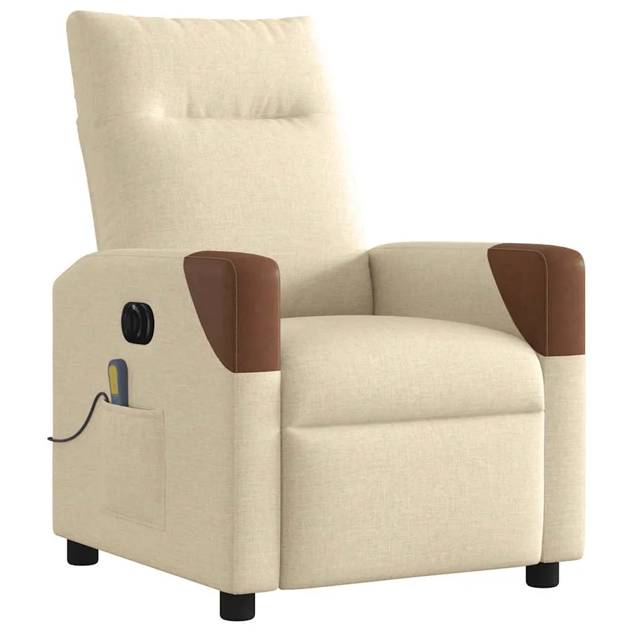 Fauteuil inclinable de massage électrique crème tissu - 4