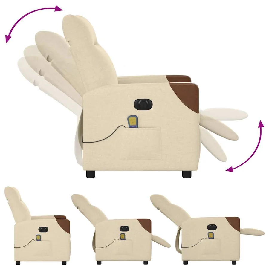 Fauteuil inclinable de massage électrique crème tissu - 8