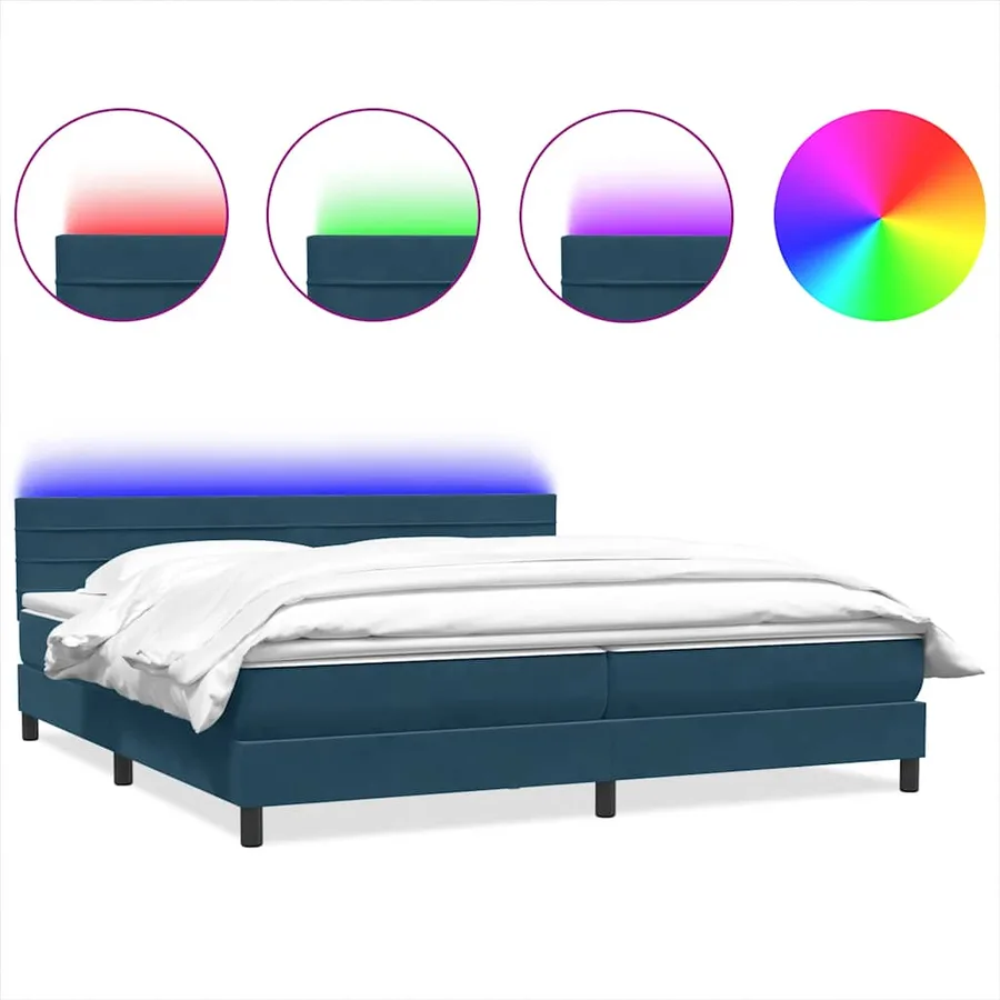Sommier à lattes de lit et matelas et LED bleu foncé 180x220cm velours - 2