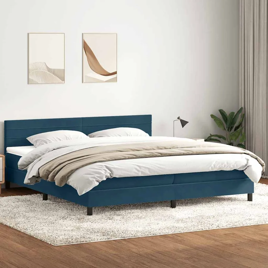 Sommier à lattes de lit et matelas et LED bleu foncé 180x220cm velours - 4