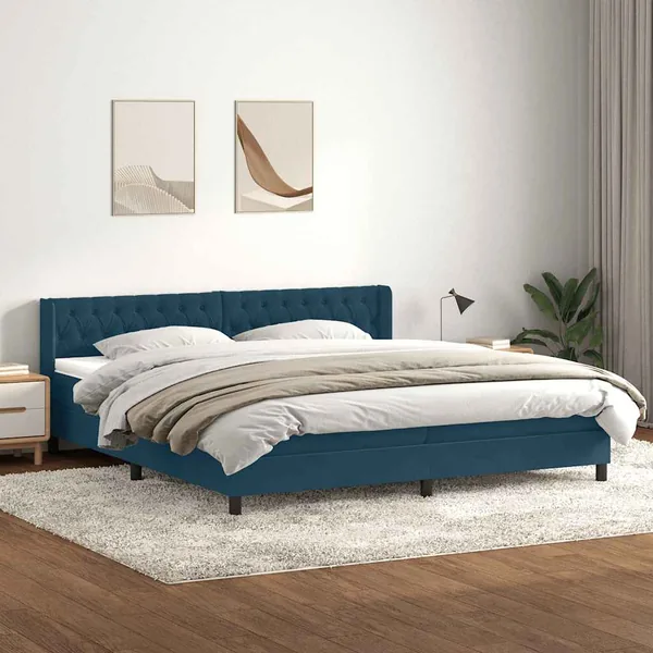 Sommier à lattes de lit et matelas bleu foncé 180x220cm velours
