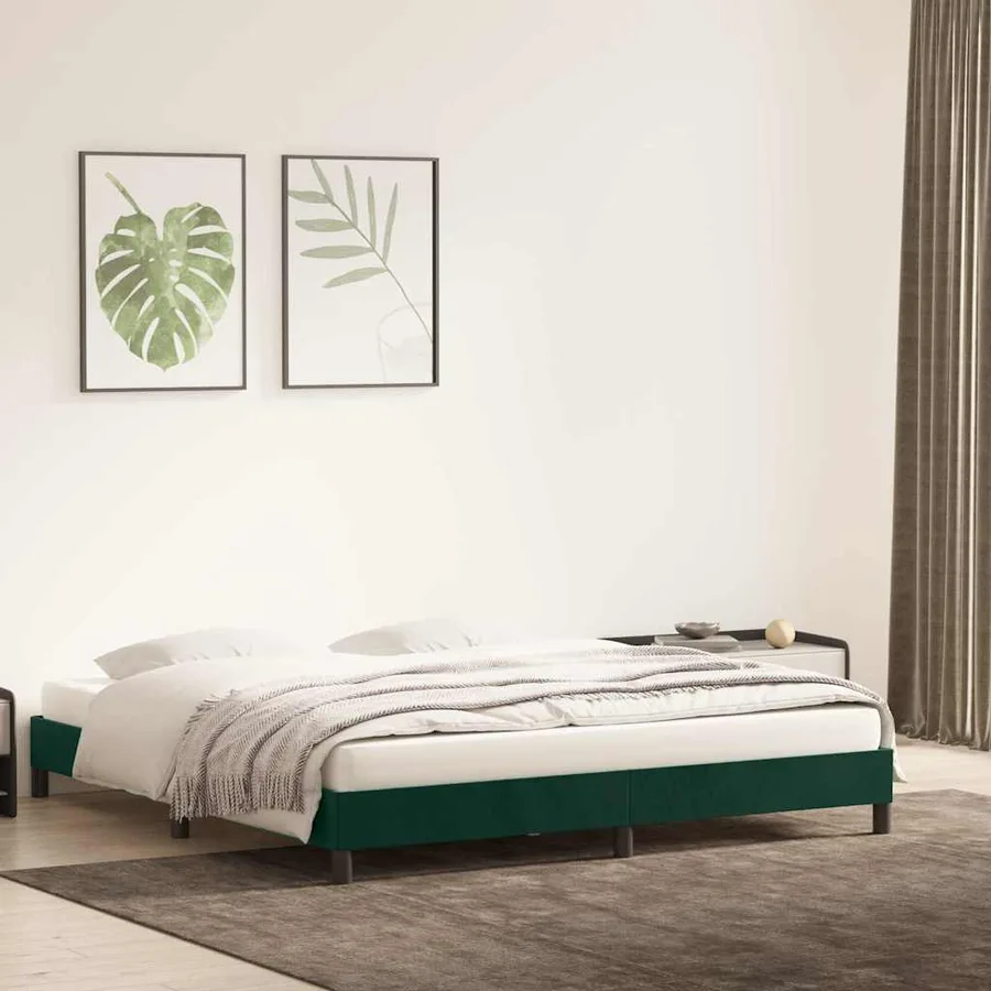 Cadre de lit sans matelas vert foncé 200x220 cm velours - 3