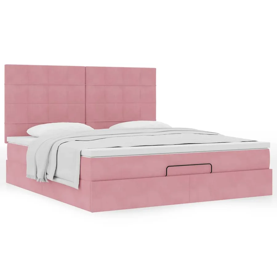 Cadre de lit ottoman avec matelas rose 160x200 cm velours - 4