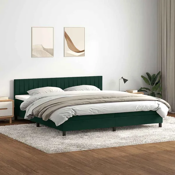 Sommier à lattes de lit et matelas vert foncé 200x220cm velours