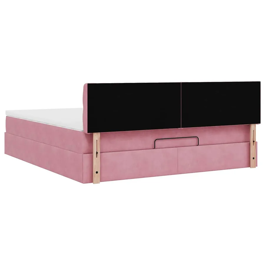 Cadre de lit ottoman avec matelas rose 160x200 cm velours - 11