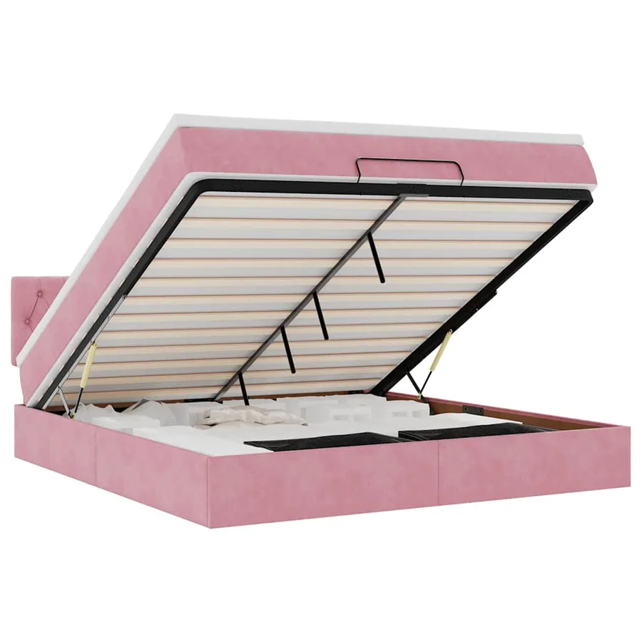Cadre de lit ottoman avec matelas rose 160x200 cm velours - 2