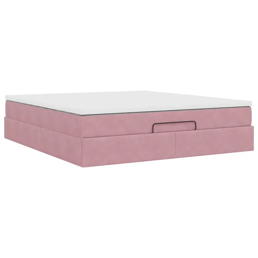 Cadre de lit ottoman avec matelas rose 160x200 cm velours - 10