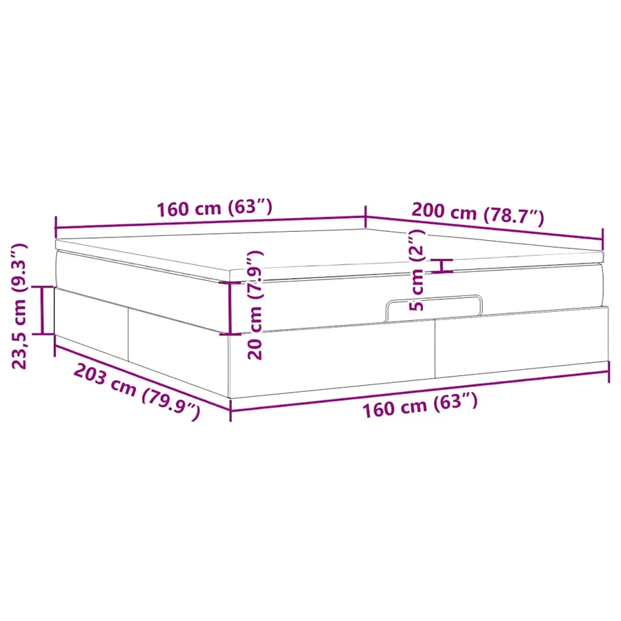 Cadre de lit ottoman avec matelas rose 160x200 cm velours - 17