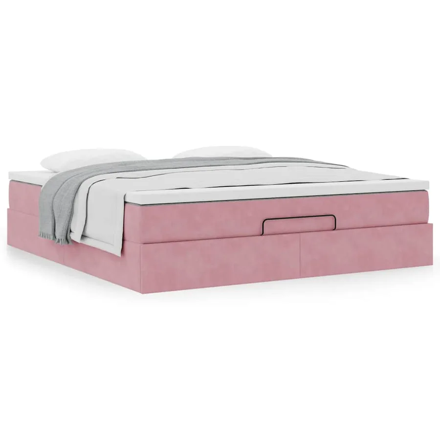 Cadre de lit ottoman avec matelas rose 160x200 cm velours - 4