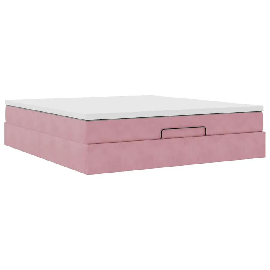 Cadre de lit ottoman avec matelas rose 160x200 cm velours - 6