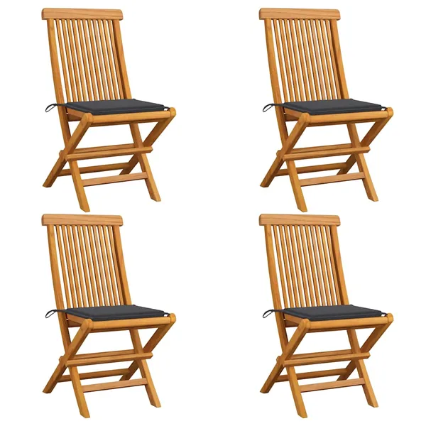 Chaises de jardin et coussins anthracite lot de 4 Bois de teck