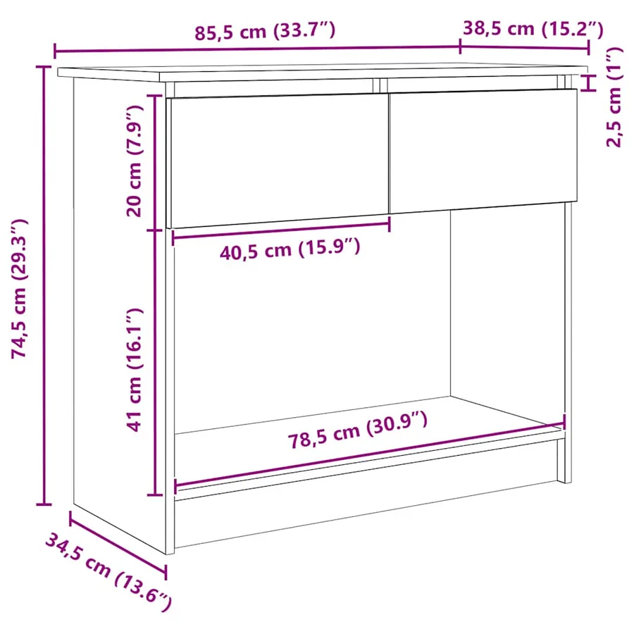 Table console avec tiroirs chêne fumé 85,5x38,5x74,5 cm - 12