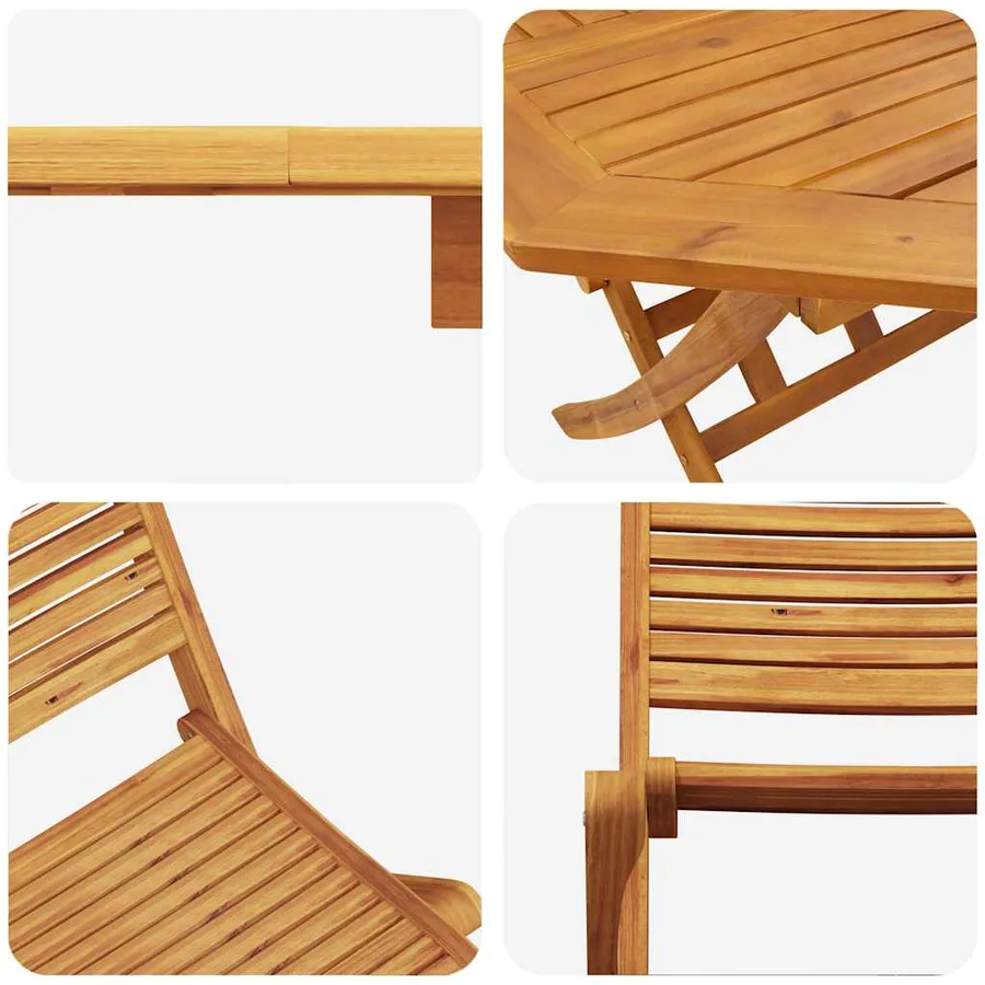 Ensemble bistro pliant 3 pcs Marron Bois d'Acacia Massif - 13