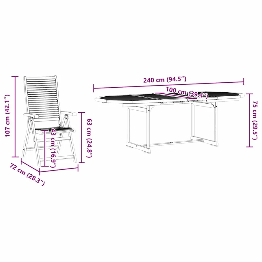 Ensemble de salle à manger pour jardin 9 pcs Marron - 14