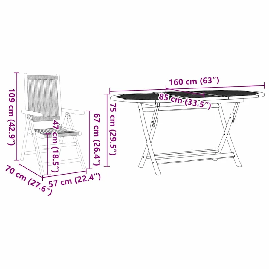Ensemble de salle à manger pour jardin 7 pcs Noir - 13
