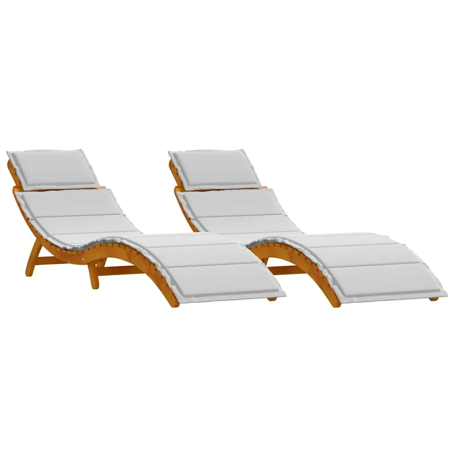 Transat avec coussin 2 pcs Gris clair Bois d'Acacia Massif - 2