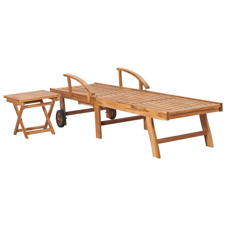 Chaise longue avec table et coussin Bois de teck solide - 18
