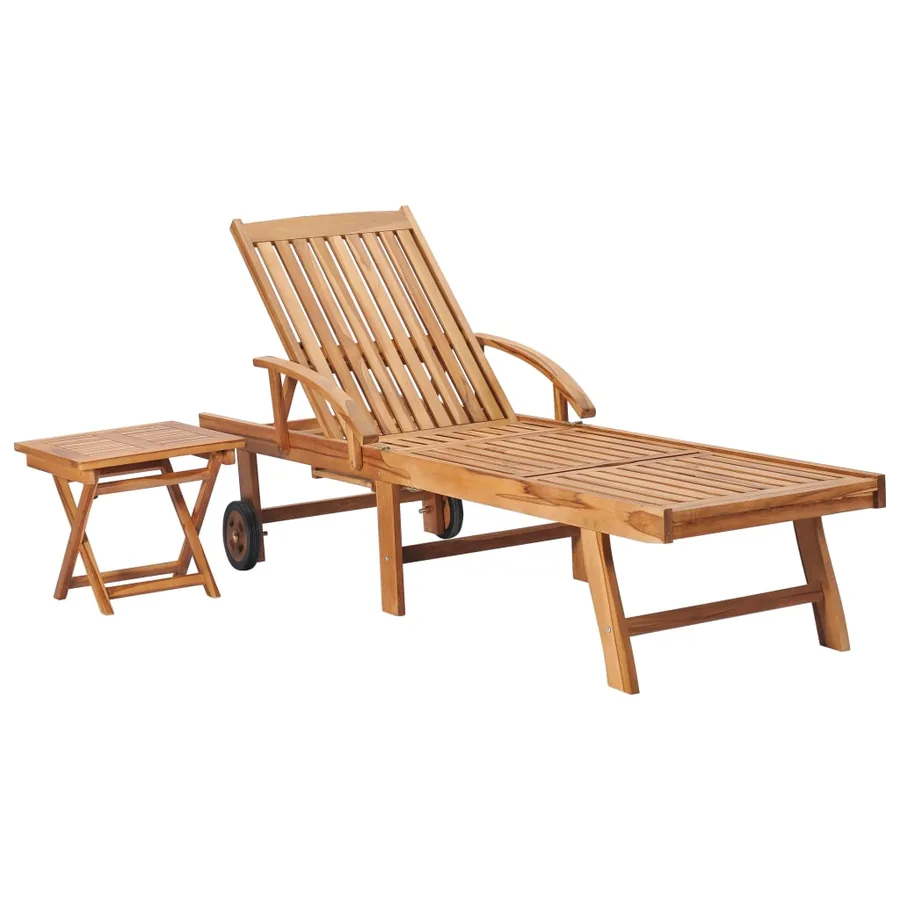 Chaise longue avec table et coussin Bois de teck solide - 2