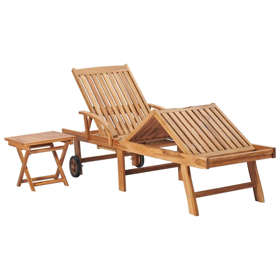 Chaise longue avec table et coussin Bois de teck solide - 3