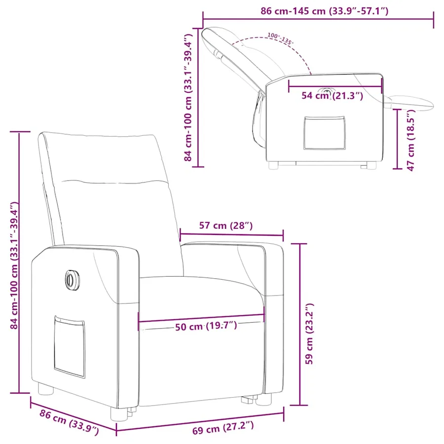 Fauteuil inclinable électrique gris nuage tissu - 17