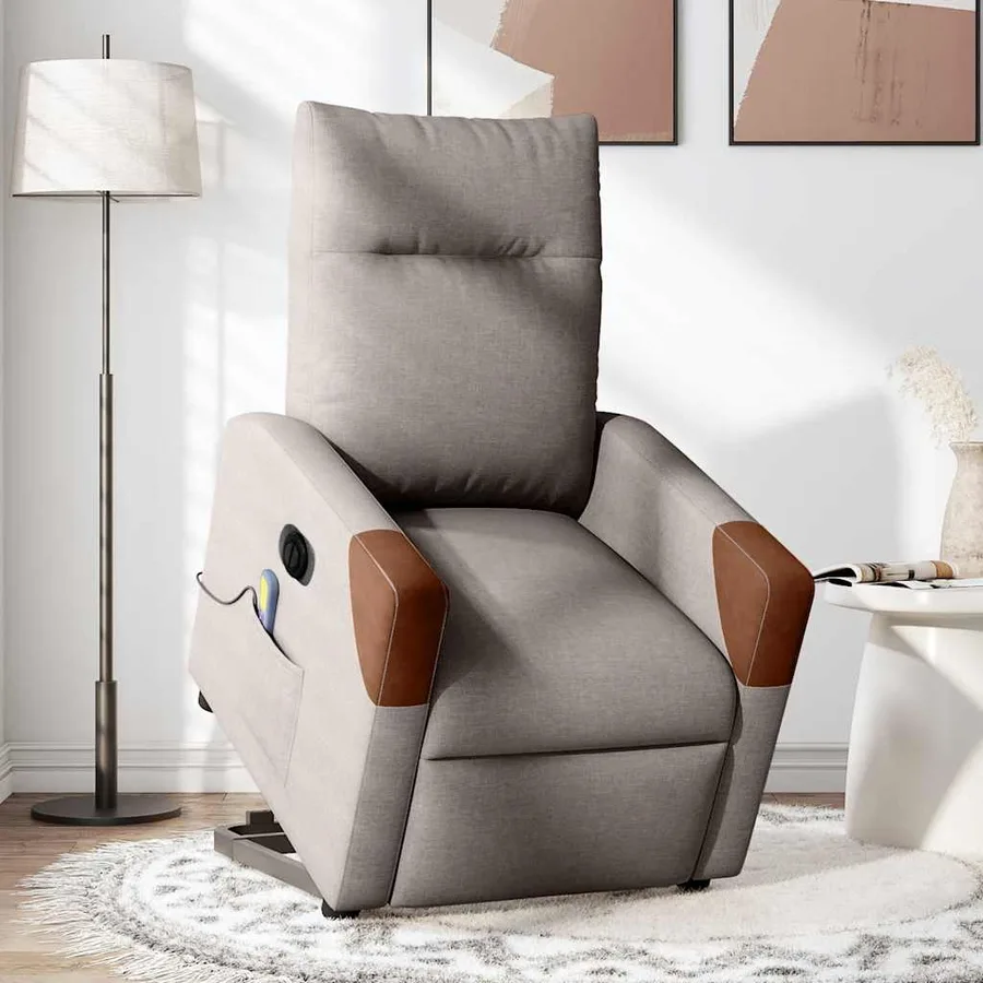 Fauteuil inclinable de massage électrique Taupe Tissu - 2