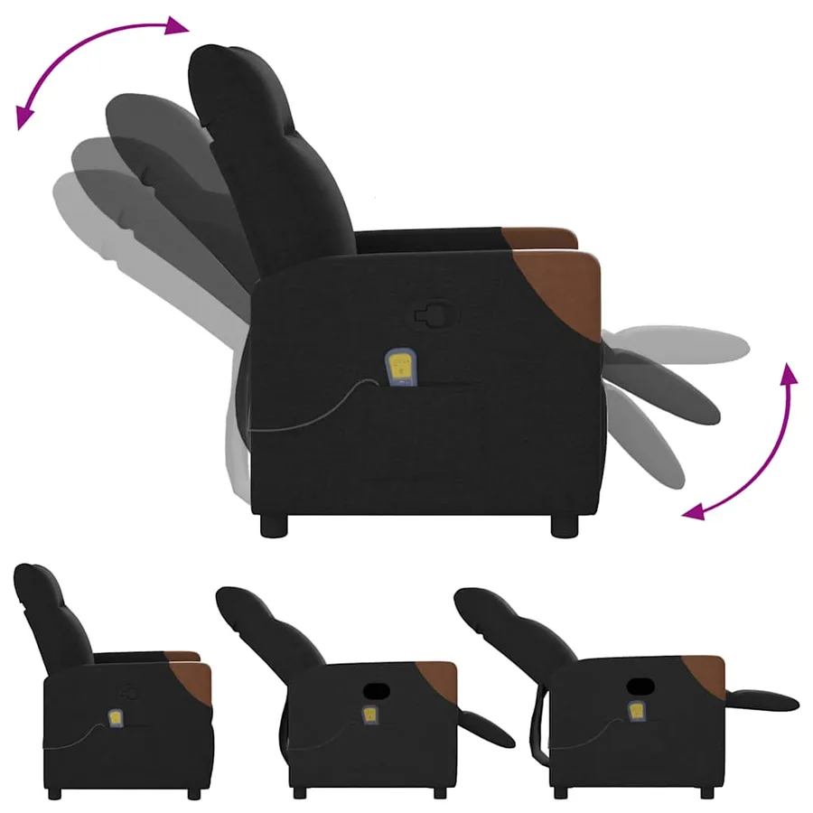 Fauteuil de massage inclinable Noir Tissu - 6