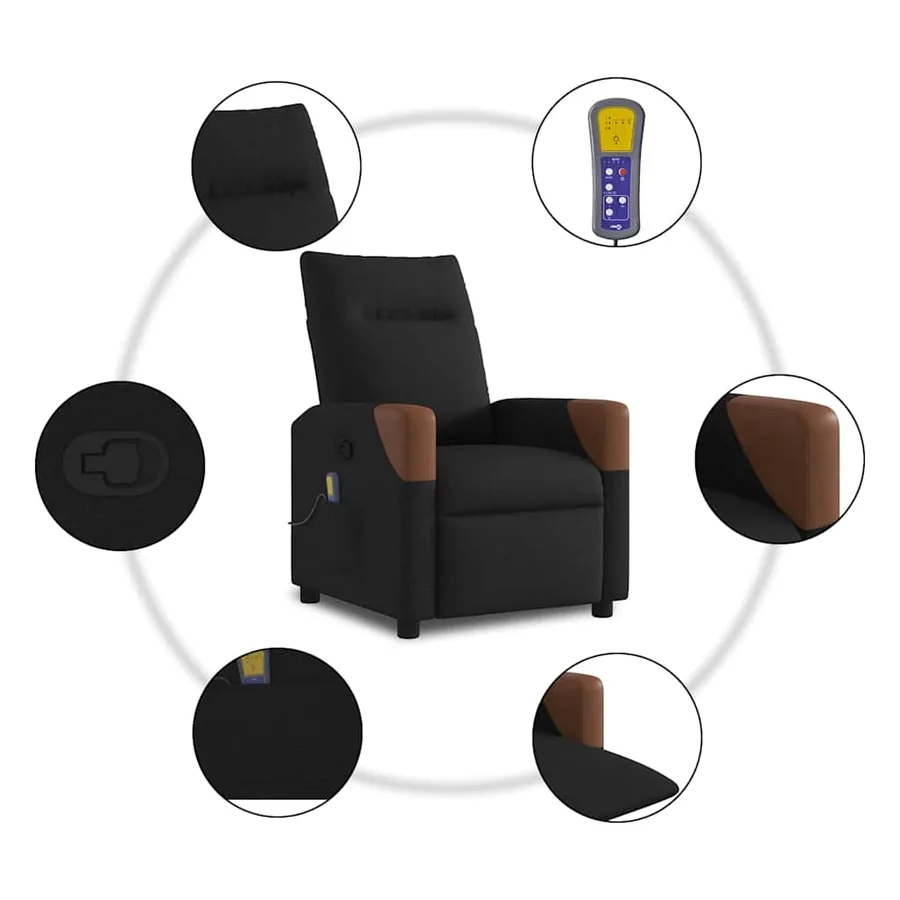 Fauteuil de massage inclinable Noir Tissu - 8