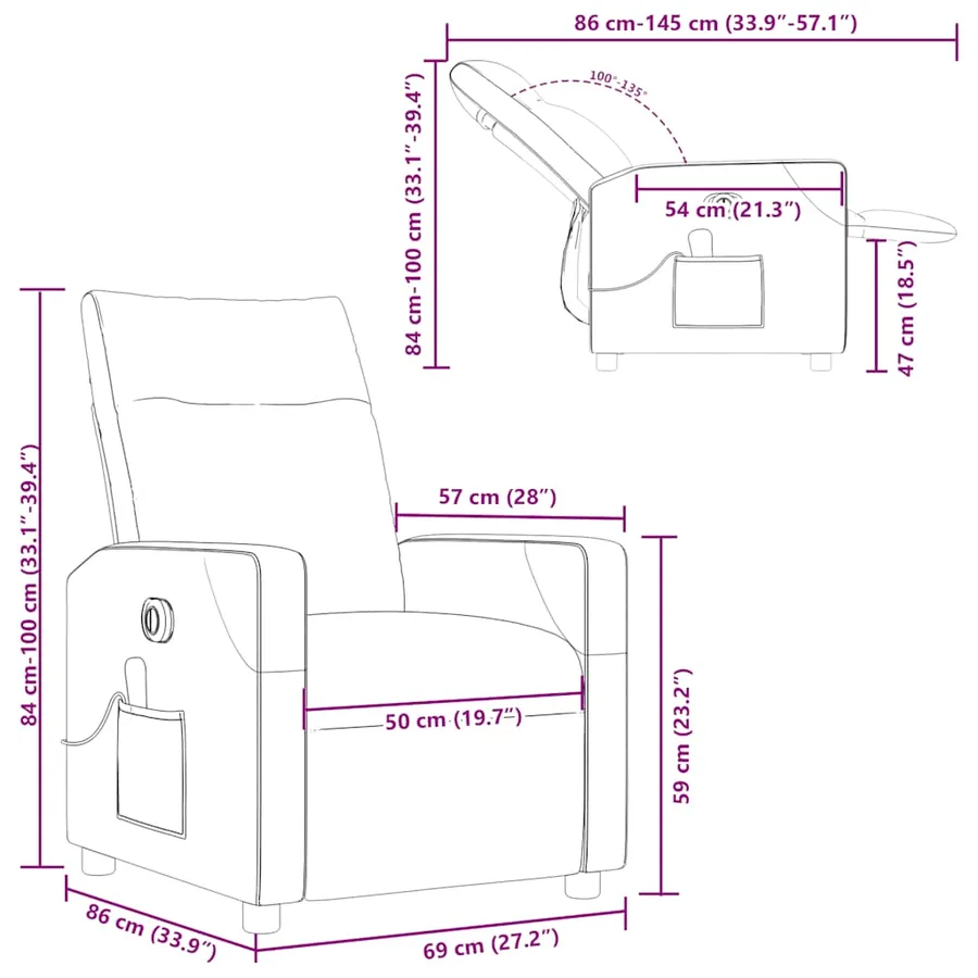 Fauteuil de massage inclinable électrique Noir Tissu - 17