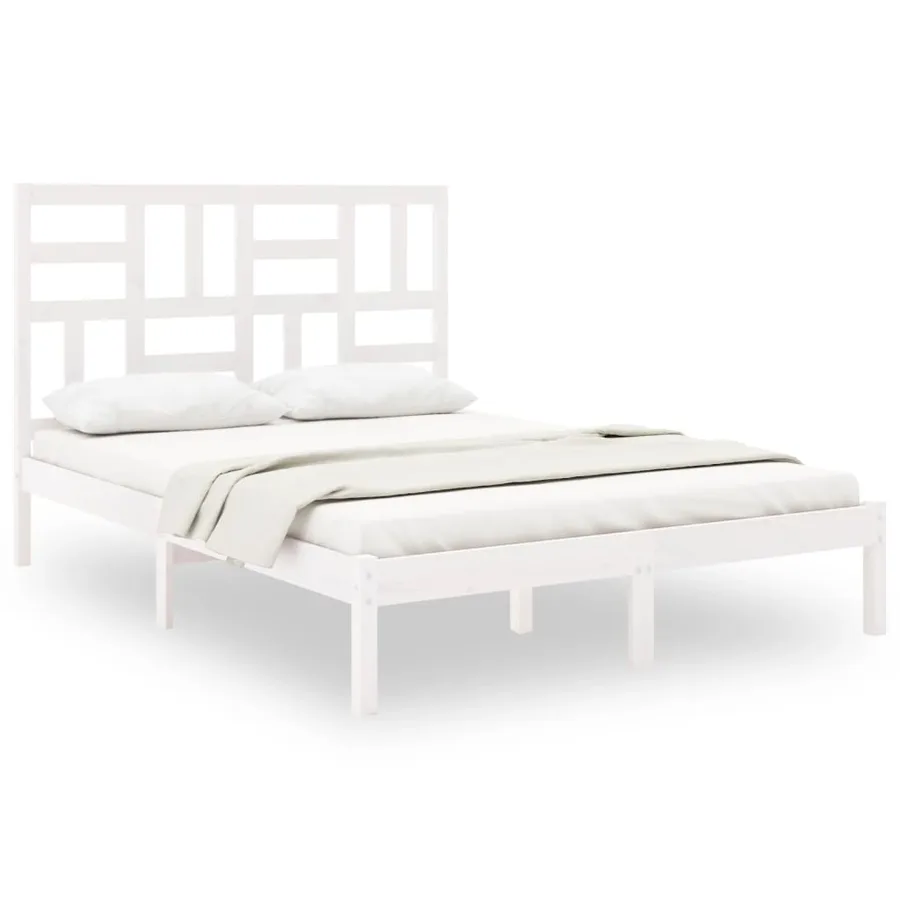 Cadre de lit sans matelas blanc bois massif 160x200 cm - 2