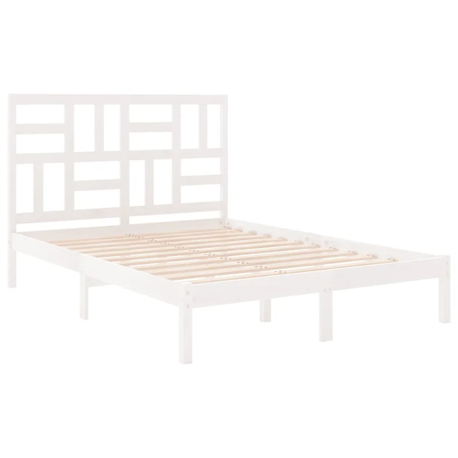 Cadre de lit sans matelas blanc bois massif 160x200 cm - 4