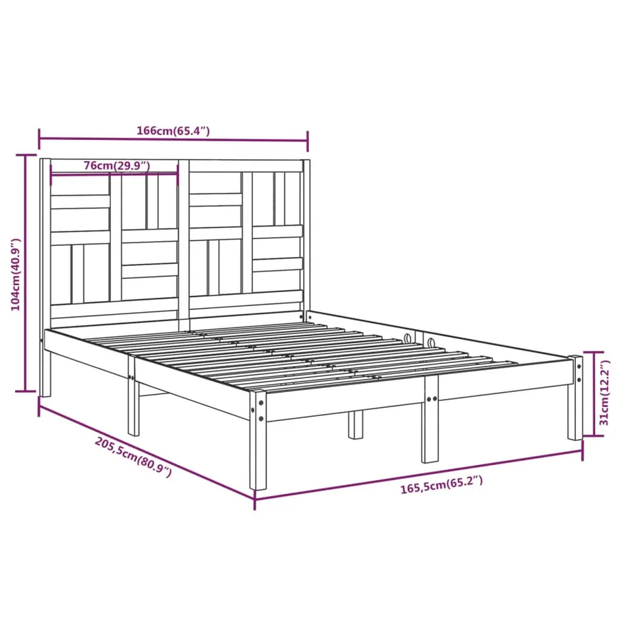 Cadre de lit sans matelas blanc bois massif 160x200 cm - 6
