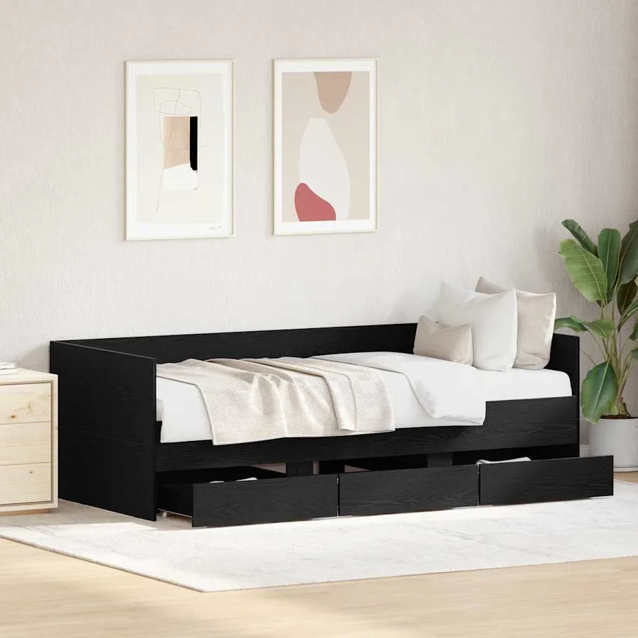 Lit d'appoint Chêne noir 90 x 200 cm Bois d'ingénierie - 3