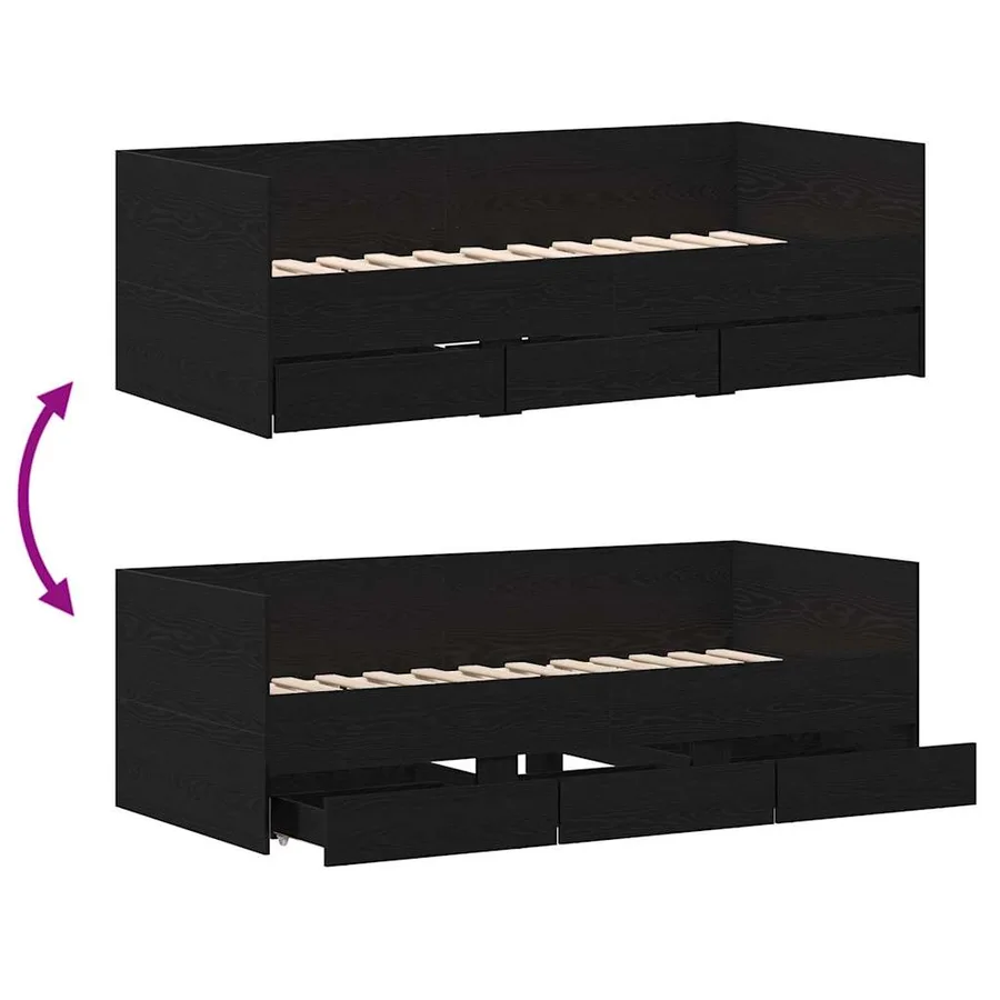 Lit d'appoint Chêne noir 90 x 200 cm Bois d'ingénierie - 8