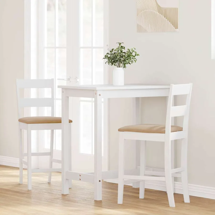 Tabourets de bar avec coussins 2 pcs blanc bois massif d'hévéa - 3