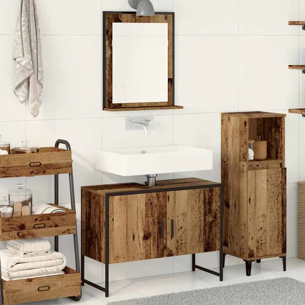 Ensemble de mobilier de salle de bain avec porte 2 pcs Marron