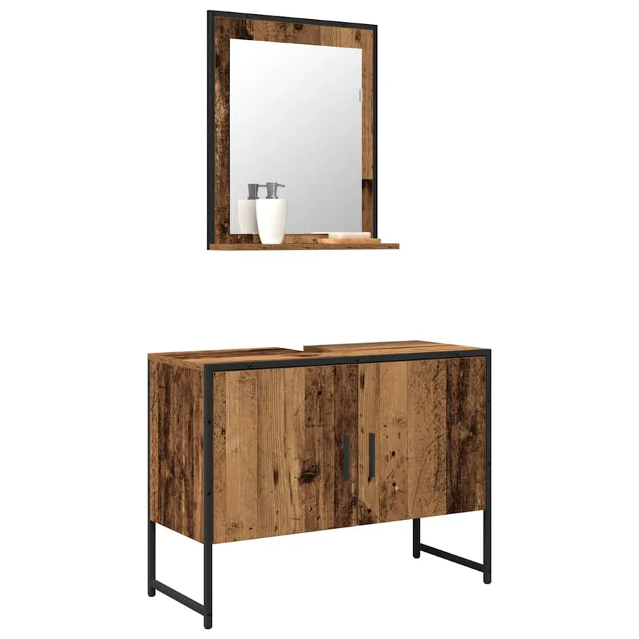 Ensemble de mobilier de salle de bain avec porte 2 pcs Marron - 3