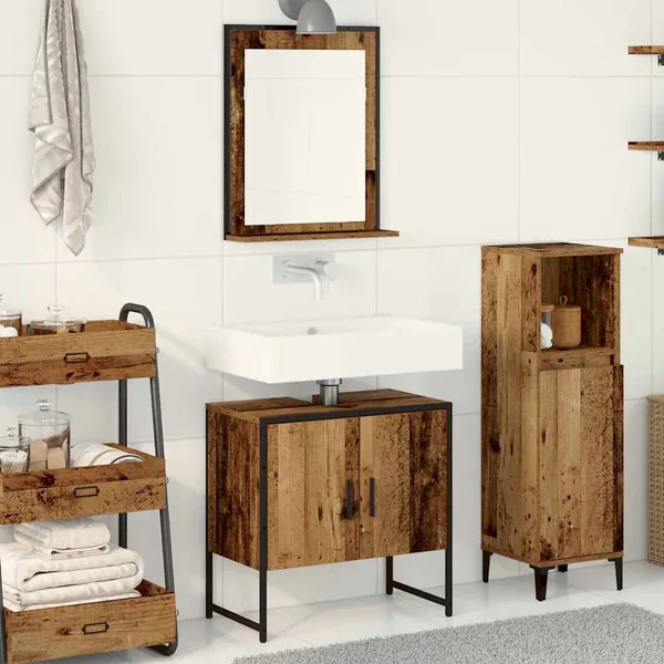 Ensemble de mobilier de salle de bain avec porte 2 pcs Marron