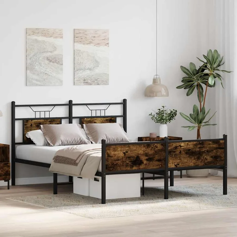 Cadre de lit sans matelas chêne fumé 140x200 cm bois ingénierie - 5