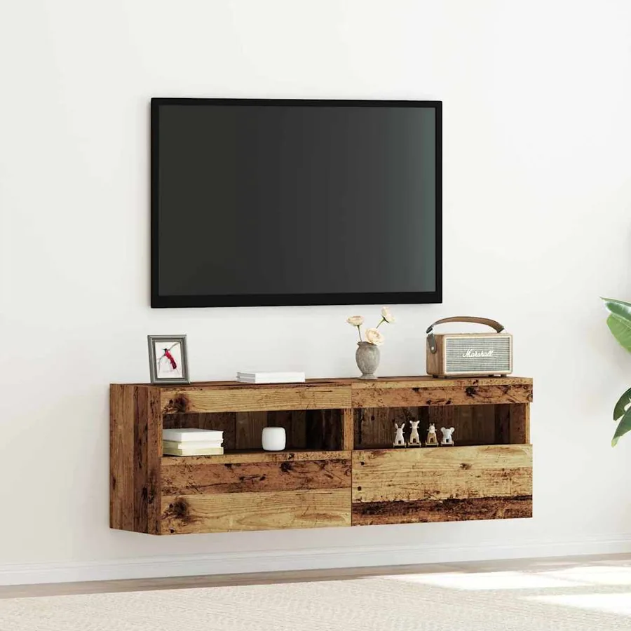 Meuble TV mural avec LED 2 pcs Bois ancien 60 x 30 x 40 cm