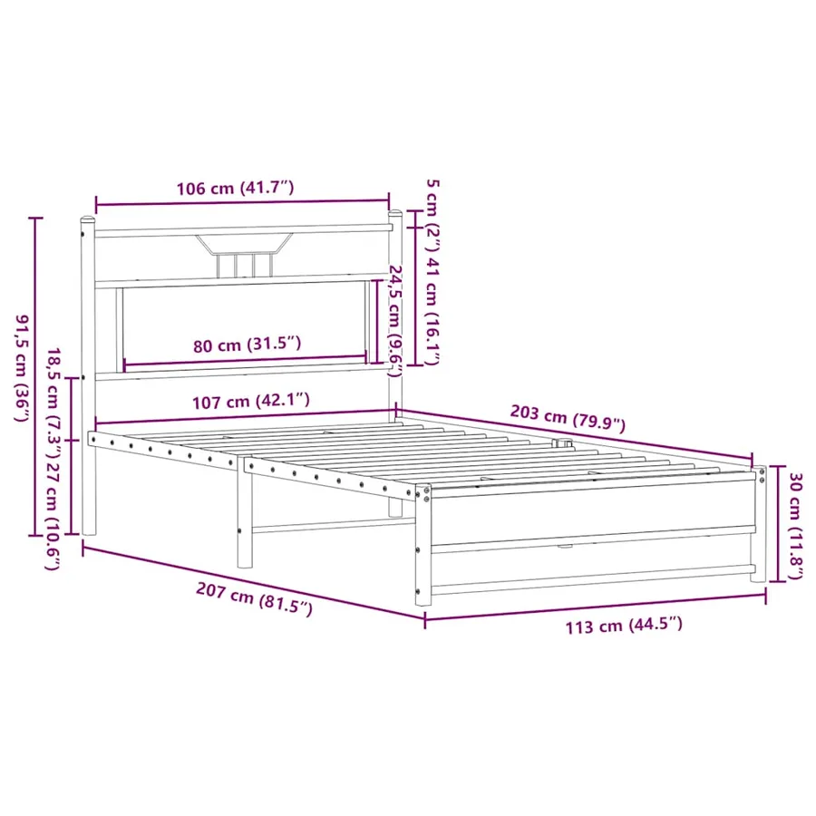 Cadre de lit sans matelas chêne fumé 107x203 cm bois ingénierie - 11