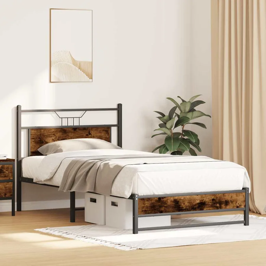 Cadre de lit sans matelas chêne fumé 107x203 cm bois ingénierie - 4