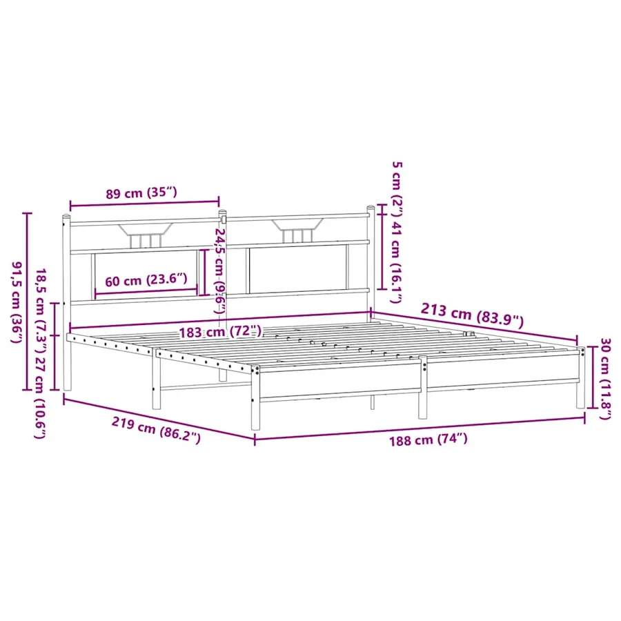 Cadre de lit sans matelas chêne fumé 183x213 cm bois ingénierie - 11