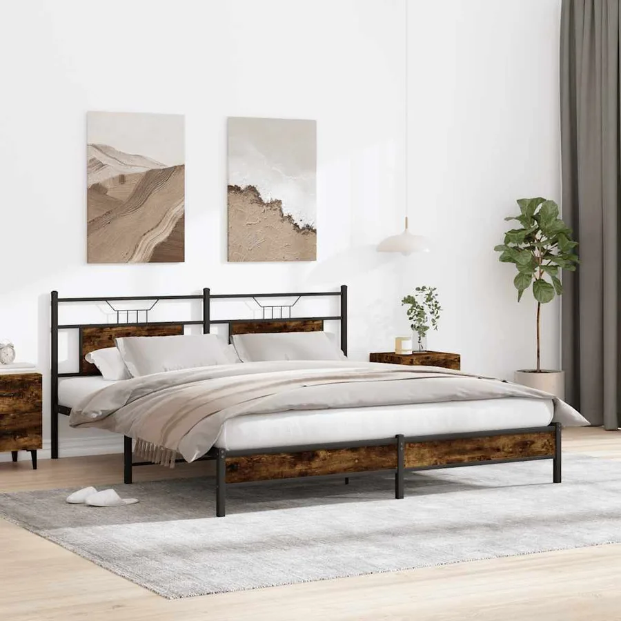 Cadre de lit sans matelas chêne fumé 183x213 cm bois ingénierie - 4