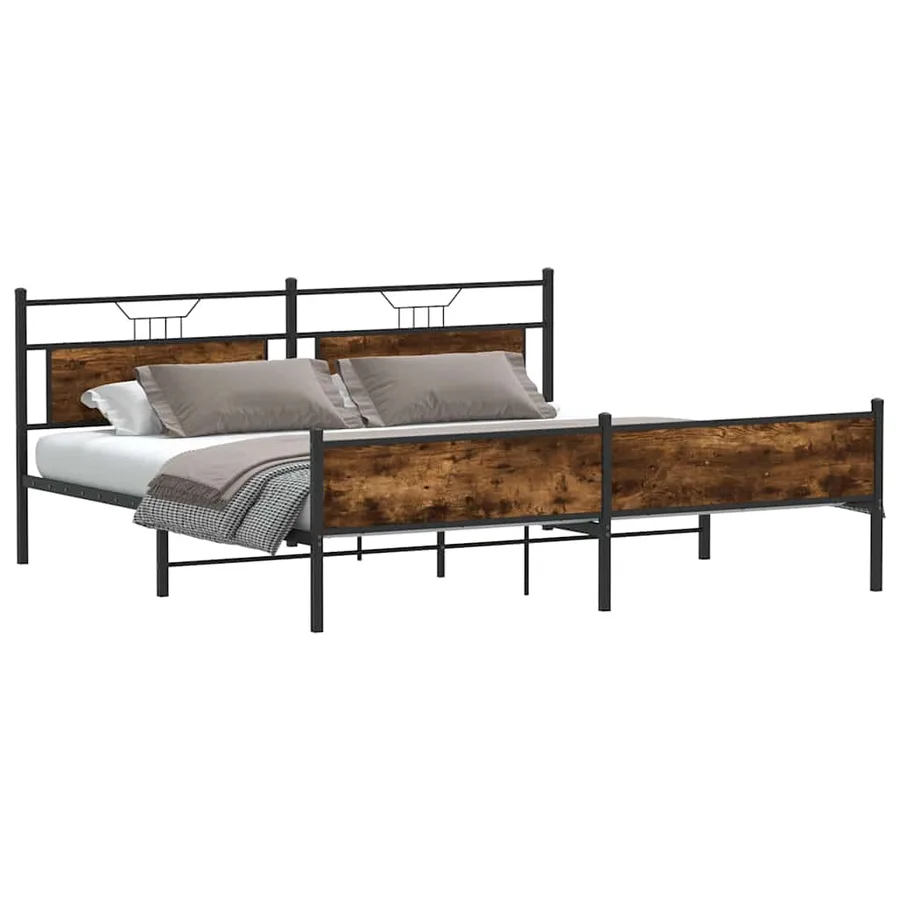 Cadre de lit en métal sans matelas chêne fumé 200x200 cm - 5