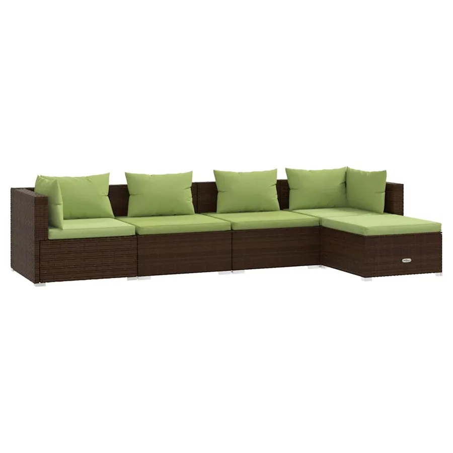 Salon de jardin 5 pcs avec coussins résine tressée marron - 2