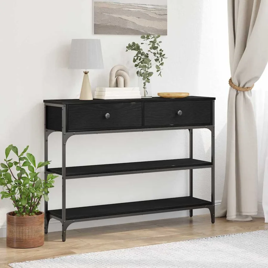 Table console Chêne noir 100 x 25 x 75 cm Bois d'ingénierie