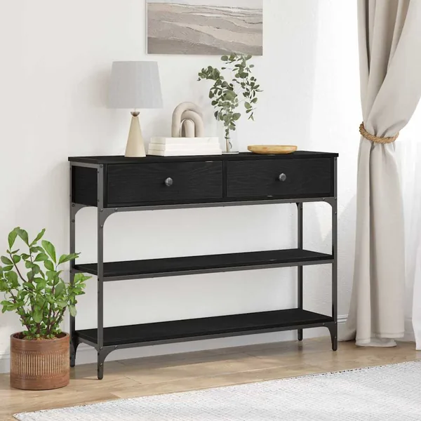 Table console Chêne noir 100 x 25 x 75 cm Bois d'ingénierie
