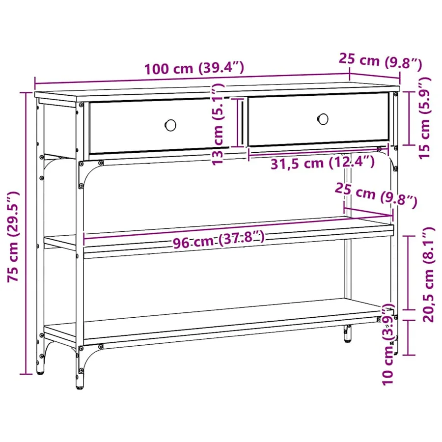 Table console Bois ancien 100 x 25 x 75 cm Bois d'ingénierie - 12